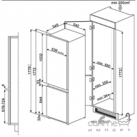 Вбудований комбінований холодильник Smeg UNIVERSAL (А++) C7280F2P білий