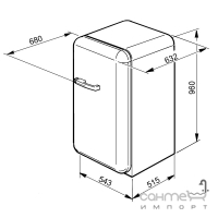 Минибар соло, 54 см Smeg 50S RETRO STYLE (А+) FAB10HLR красный, фурнитура серебристая, петли слева