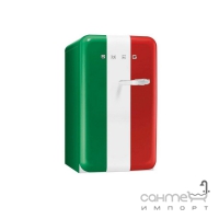 Мінібар соло, 54 см Smeg 50S RETRO STYLE (А+) FAB10HRIT італ.прапор, срібляста фурнітура, петлі праворуч
