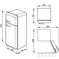 Холодильник двухдверный соло, 60 см, Smeg 50s Retro Style (А++) FAB30LB1 белый, петли слева
