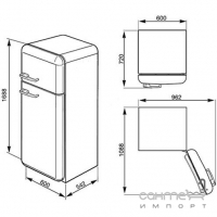 Холодильник двухдверный соло, 60 см, Smeg 50s Retro Style (А++) FAB30LRO1 розовый, петли слева
