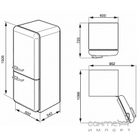 Холодильник комбі соло, 60 см, морозильник No Frost Smeg 50s Retro Style (А++) FAB32LBN1 білий, петлі зліва