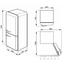 Холодильник комби соло, 60 см, морозилка No Frost Smeg 50s Retro Style (А++) FAB32LRON1 розовый, петли слева