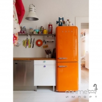 Холодильник комбі соло, 60 см, морозильник No Frost Smeg 50s Retro Style FAB32LON1 помаранчевий, петлі зліва