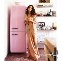 Холодильник комбі соло, 60 см, морозильник No Frost Smeg 50s Retro Style (А++) FAB32RRON1 рожевий, петлі праворуч