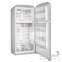 Холодильник двухдверный соло, 80 см, No Frost Smeg 50s Retro Style FAB50X серебристый, петли справа